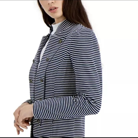 NWT Tommy Hilfiger Military Open Front Jacket Large - Navy/White - Picture 3 of 9